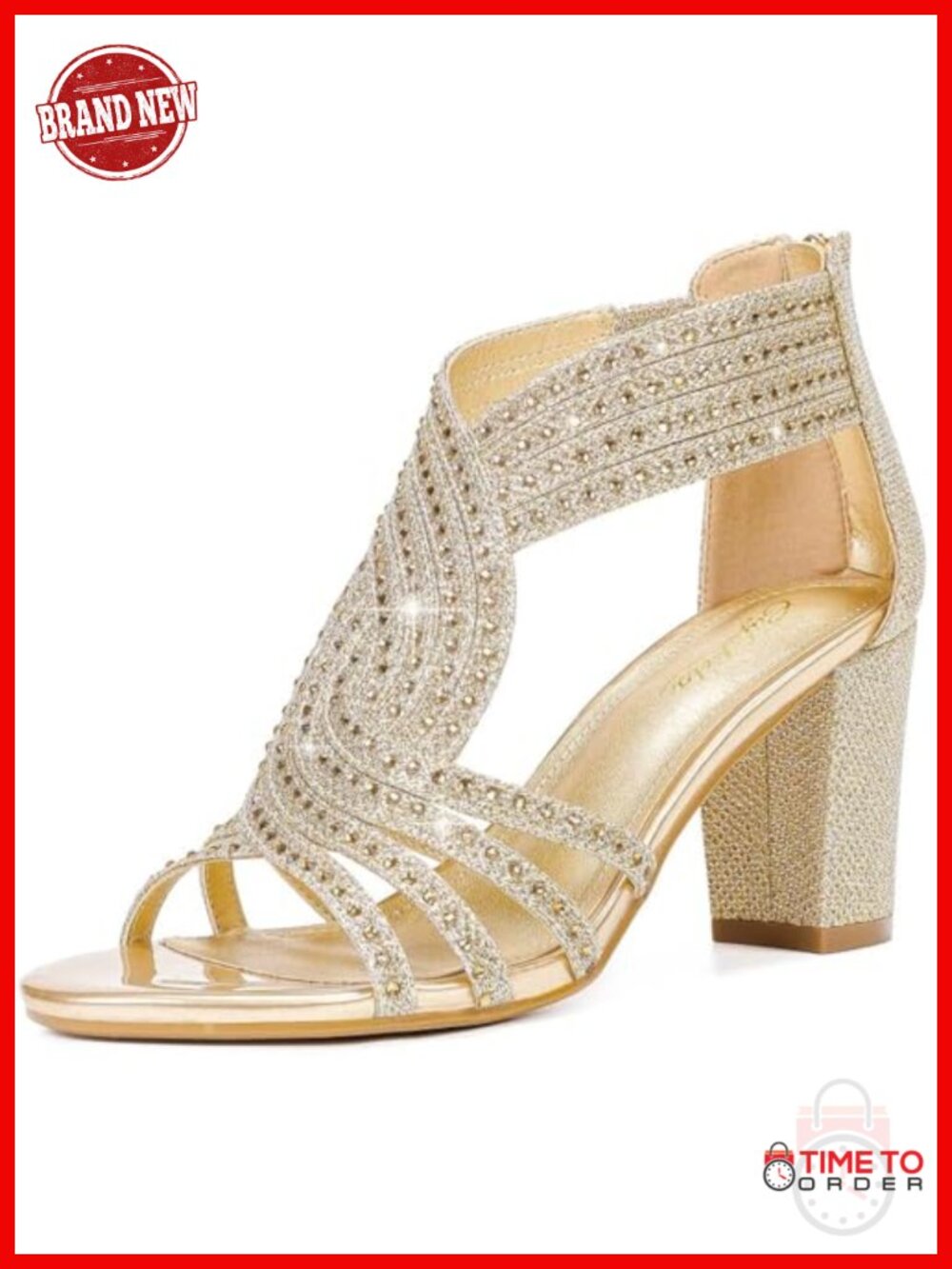 Women's Rhinestone Chunky Block Heel Sandals Wedding Party Dress Shoes